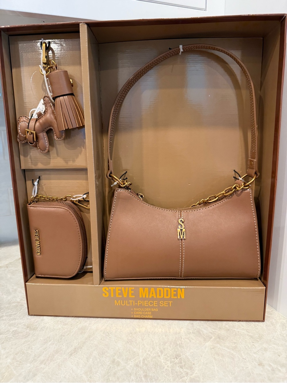 Steve Madden Taupe/Tan Shoulder Bag Set with Coin Pouch & Charm